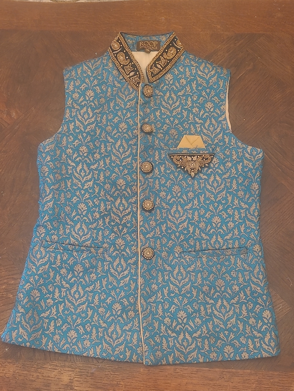 Heritage Blue Brocade Women's Saree Blouse Jacket